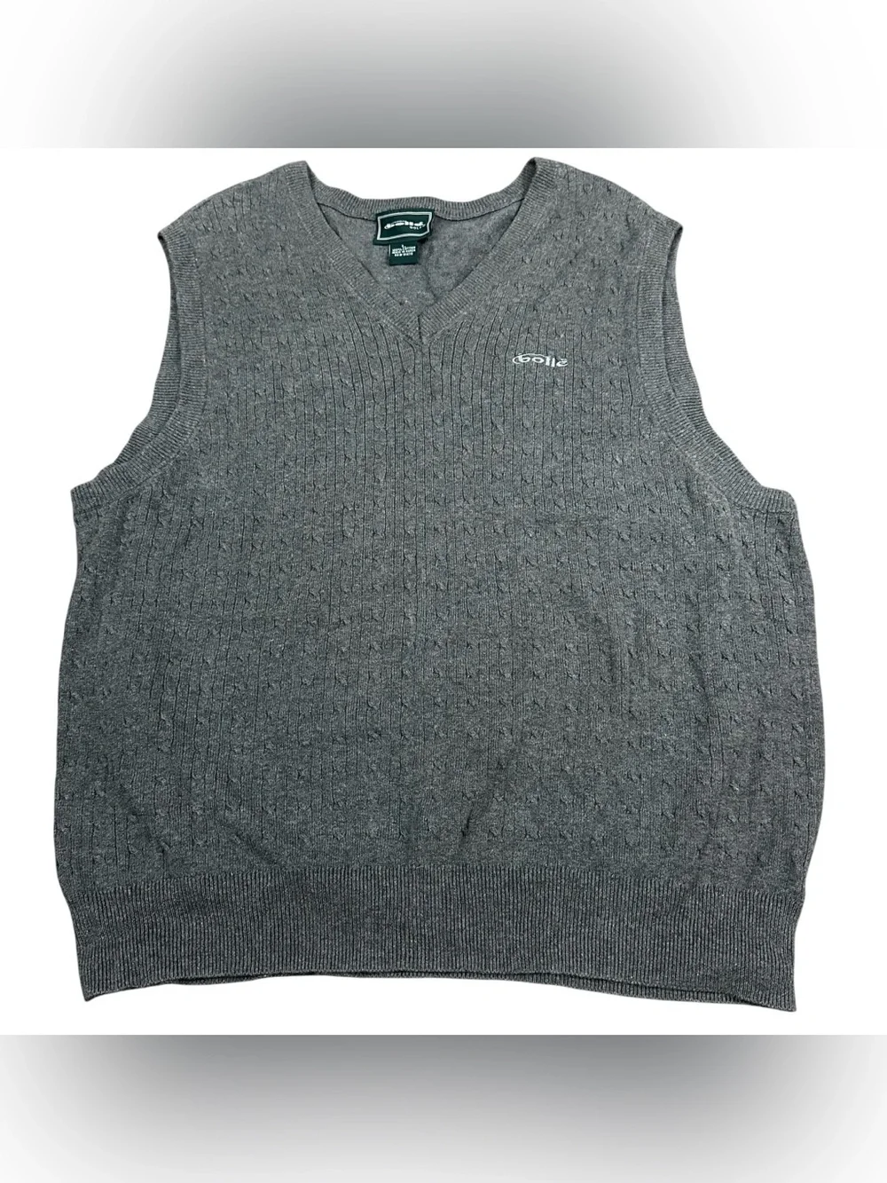 Bollé Golf Men’s Large Gray Cable Knit Sweater Vest V-Neck 100% Cotton